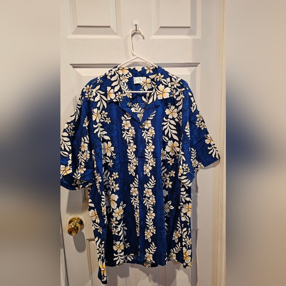 Vintage Jade Fashions Blue Yellow Hawaiian Button Up Shirt Mens 4XL